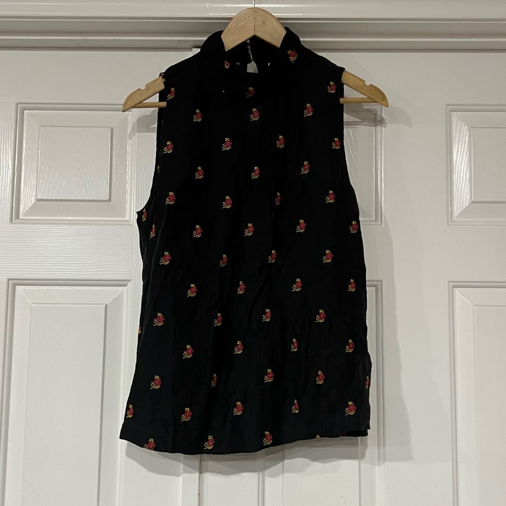 Sundance Black Sleeveless Top with Floral Accents